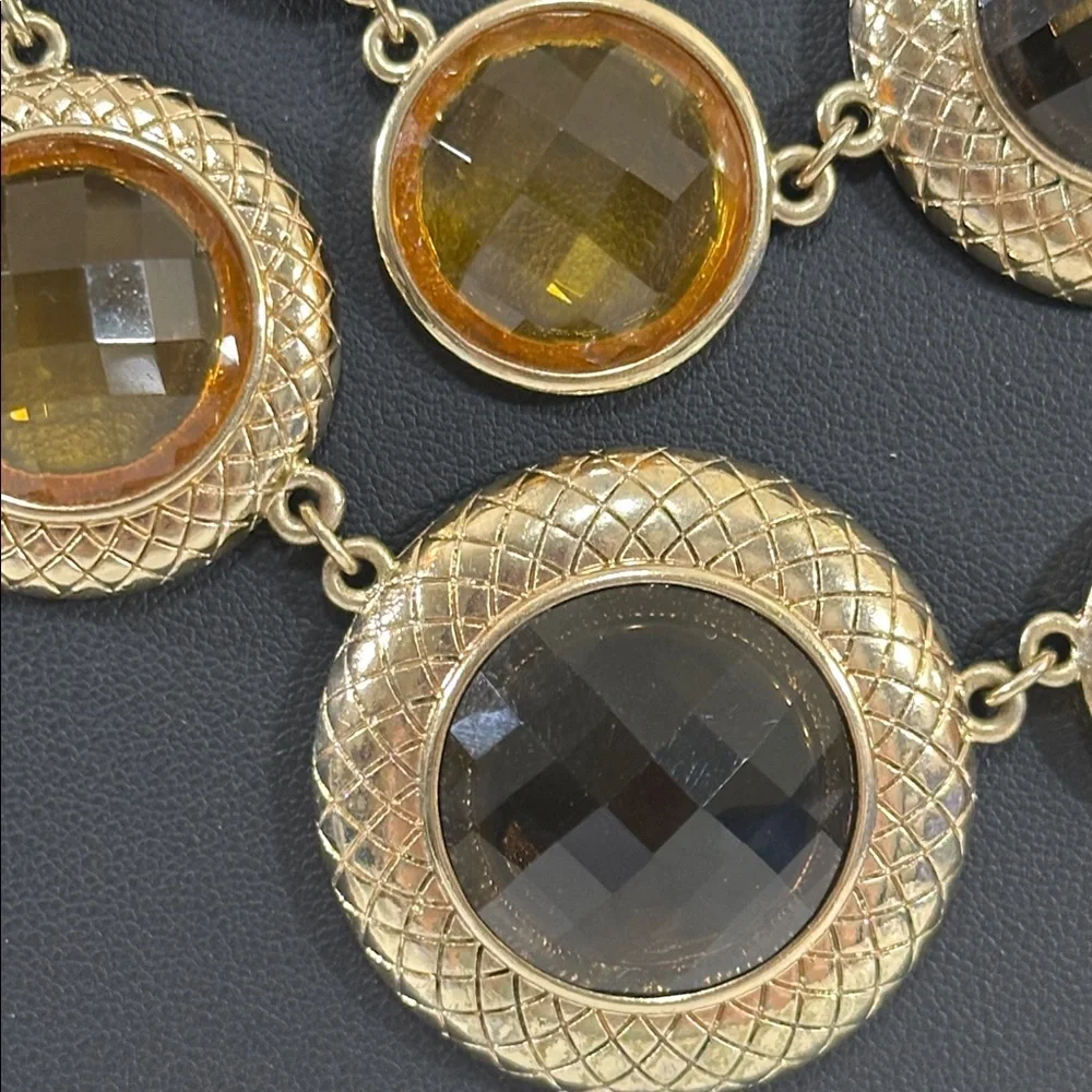 Liz Claiborne Vintage 1990’s Gold Tone Statement Necklace With Faucet Cabochons